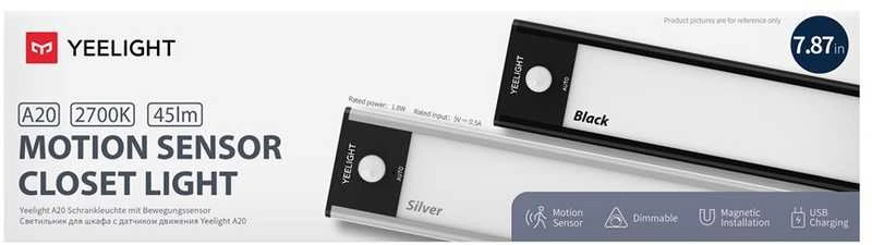 Yeelight judesio jutiklio spintos šviesa YLCG002 100 lm 1,8 W 2700 K Sidabras 20 cm ilgis 5 V