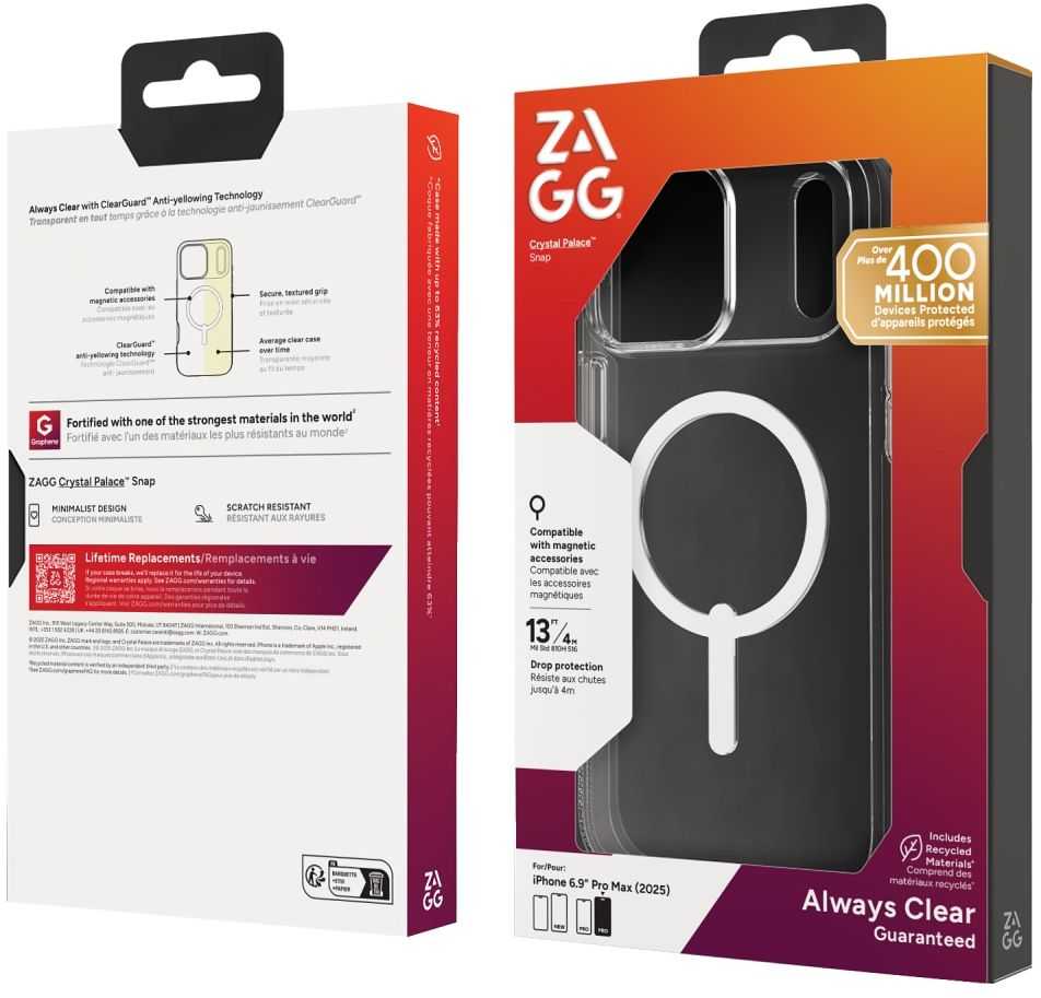ZAGG Crystal Palace Snap – permatomas MagSafe dėklas, skirtas iPhone 17 Pro Max telefonui