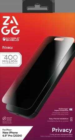 „ZAGG InvisibleShield Glass Elite“ privatumas, skirtas „iPhone 16 Pro Max“.