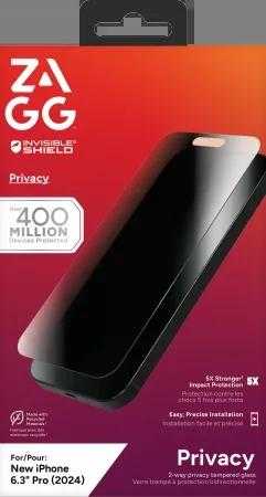 „ZAGG InvisibleShield Glass Elite“ privatumas, skirtas „iPhone 16 Pro“.