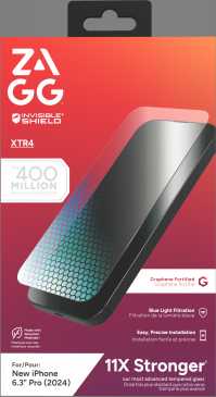 ZAGG InvisibleShield Glass XTR4 grafeno ekrano apsauga su Mėlyna šviesos filtru, skirta iPhone 16 Pro