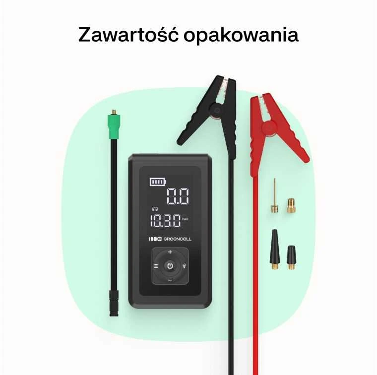 Green Cell „Greencell PowerBoost Air“ / starteris / išorinė baterija automobiliams su kompresoriumi 29,6 Wh 1000 A užvedimo įtaisas