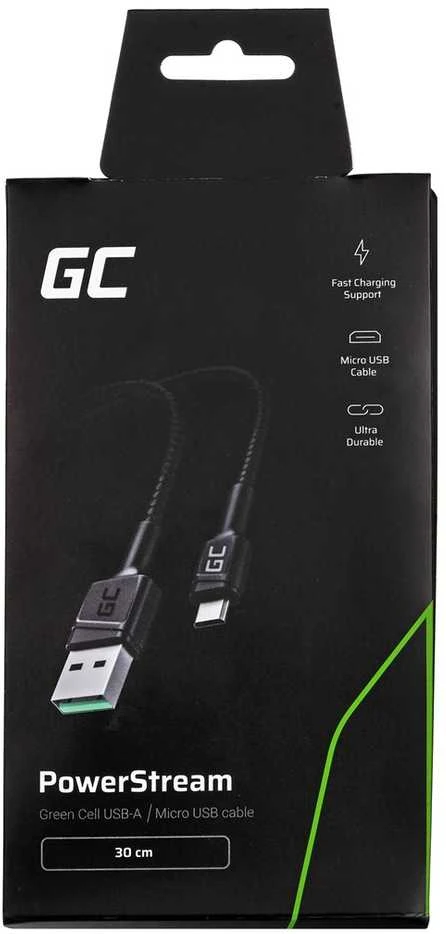 Green Cell Žalias Cell Kabelis Žalias Cell GC PowerStream USB-A - Micro USB 30 cm greitas įkrovimas Ultra Charge, QC 3.0