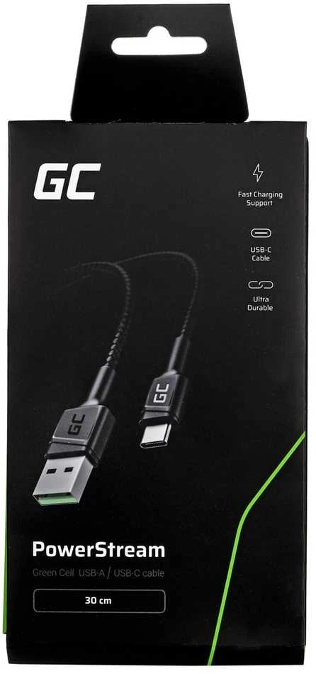 Green Cell Žalias Cell Kabelis Žalias Cell GC PowerStream USB-A - USB-C 30 cm greitas įkrovimas Ultra Charge, QC 3.0