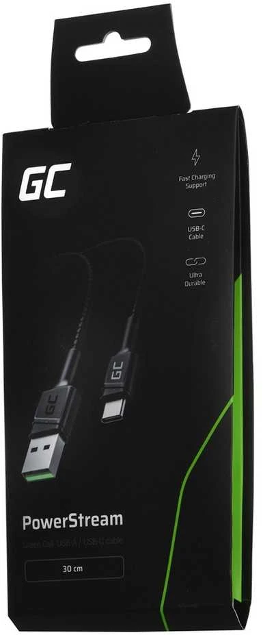 Green Cell Žalias Cell Kabelis Žalias Cell GC PowerStream USB-A - USB-C 30 cm greitas įkrovimas Ultra Charge, QC 3.0