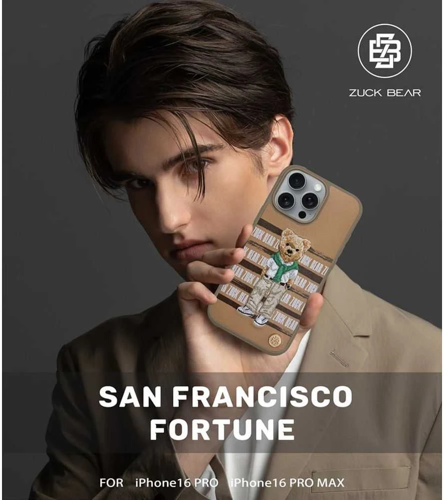 ZUCK BEAR dėklas SAN FRANCISCO FORTUNE skirtas IPHONE 16 auksiniam meškučiui