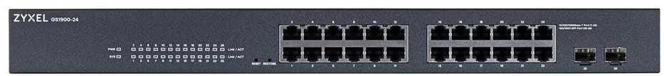 Šakotuvas ZYXEL GS1900-24 V2, 24-PORT GBE L2 SMART SWITCH, RACKMOUNT, FANLESS (5Y WARRANTY)