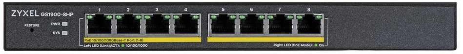 Šakotuvas ZYXEL GS1900-8HP V3, 8-PORT GBE L2 POE SMART SWITCH, 802.3AT, DESKTOP, FANLESS, 77 WATT (5Y WARRANTY)