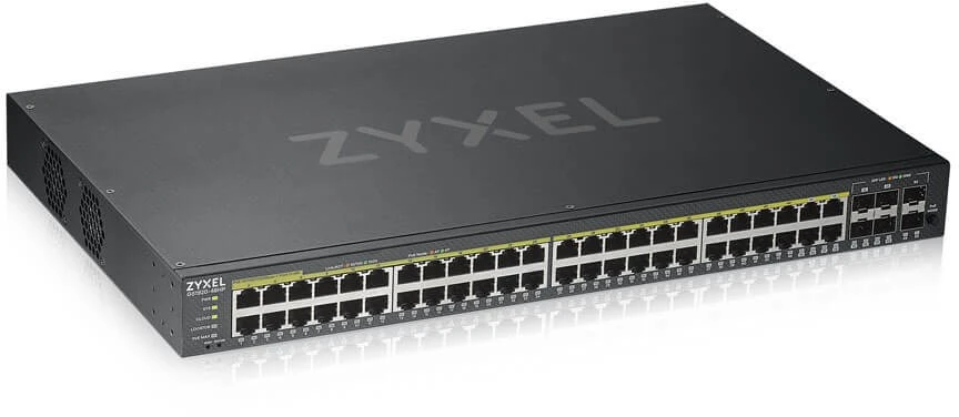 Šakotuvas ZYXEL GS1920-48HPV2, 50 prievadų išmanusis valdomas POE komutatorius, 48 gigabitų vario POE ir 4 gigabitų dviejų asmenų, hibridinis režimas, autonominis arba „Nebulaflex“ debesis, 375 vatų POE (5 metų garantija)