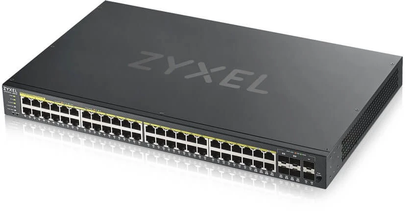 Šakotuvas ZYXEL GS1920-48HPV2, 50 prievadų išmanusis valdomas POE komutatorius, 48 gigabitų vario POE ir 4 gigabitų dviejų asmenų, hibridinis režimas, autonominis arba „Nebulaflex“ debesis, 375 vatų POE (5 metų garantija)