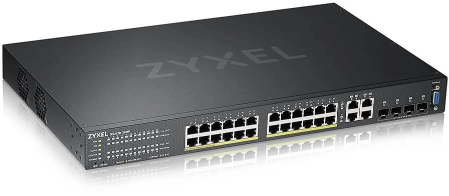 ZYXEL GS2220-28HP, ES REGIONAS, 24 PRIEVADŲ GBE L2 POE KOMUTATORIUS SU GBE UPLINK (1 METŲ NCC PRO PACK LICENCIJA) (5 METŲ GARANTIJA)