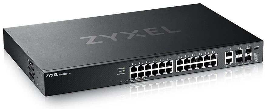 Šakotuvas ZYXEL XGS2220-30, L3 prieigos jungiklis, 24X1G RJ45 2X10MG RJ45, 4X10G SFP+ UPLINK, įskaitant 1 metų „Nebulaflex Pro“ (5 metų garantija)