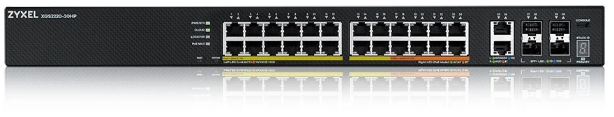 Šakotuvas ZYXEL XGS2220-30HP, L3 prieigos komutatorius, 400W POE, 16XPOE+/10XPOE++, 24X1G RJ45 2X10MG RJ45, 4X10G SFP+ UPLINK, įskaitant 1 metų „Nebulaflex Pro“ (5 metų garantija)