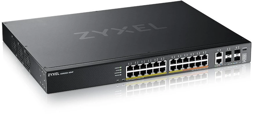 Šakotuvas ZYXEL XGS2220-30HP, L3 prieigos komutatorius, 400W POE, 16XPOE+/10XPOE++, 24X1G RJ45 2X10MG RJ45, 4X10G SFP+ UPLINK, įskaitant 1 metų „Nebulaflex Pro“ (5 metų garantija)