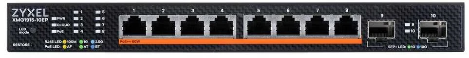 Šakotuvas ZYXEL XMG1915-10EP, 8 prievadų 2,5 GBE, 2 SFP+, 8 x POE++ 130 W išmanusis komutatorius, hibridinis režimas, autonominis arba „Nebulaflex“ debesis (5 metų garantija)