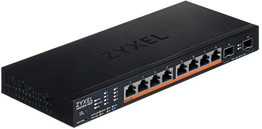 Šakotuvas ZYXEL XMG1915-10EP, 8 prievadų 2,5 GBE, 2 SFP+, 8 x POE++ 130 W išmanusis komutatorius, hibridinis režimas, autonominis arba „Nebulaflex“ debesis (5 metų garantija)