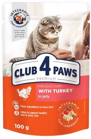 Club 4 Paws konservai katėms su kalakutiena drebučiuose, 100 g