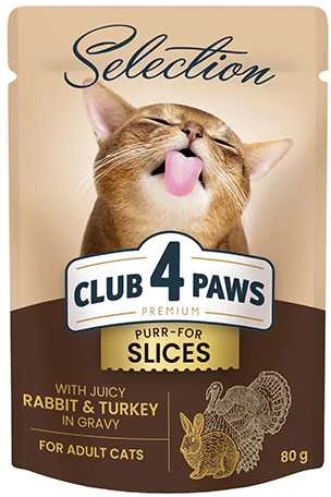 Club 4 Paws Selection konservai katėms su triušiena ir kalakutiena padaže, 80 g