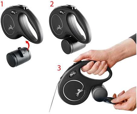 Flexi Multi Box dėžutė skanėstams arba maišeliams juodos spalvos tinkanti Vario, New Comfort, New Classic, Design ir Neon S, M ir L pavadėliams