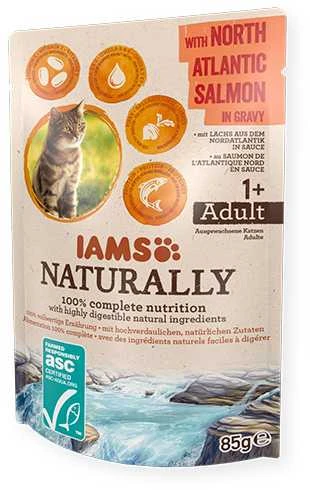 IAMS Naturally Adult konservuotas pašaras katėms su lašiša padaže 85g