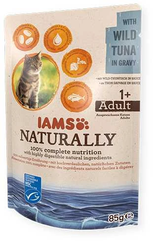 IAMS Naturally Adult konservuotas pašaras katėms su laukiniu tunu padaže 85g