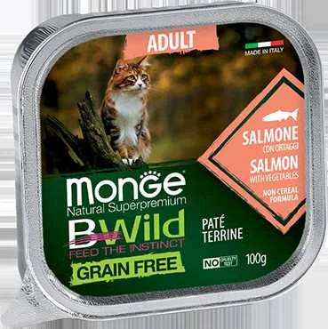 Monge BWild adult paštetas katėms su lašiša ir daržovėmis 100g