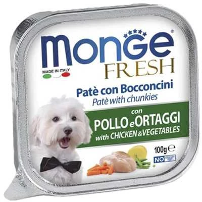 Monge Fresh paštetas šunims su vištienos gabalėliais ir daržovėmis100g