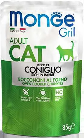 Monge GRILL Adult konservuotas pašaras katėms su triušiena 85g