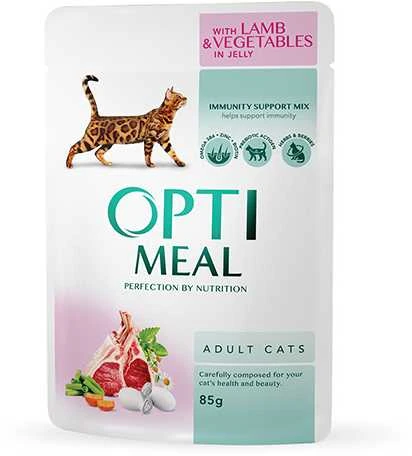 Optimeal konservai katėms su ėriena ir daržovėmis drebučiuose,85 g