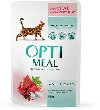 Optimeal konservai katėms su veršiena spanguolių padaže, 85 g