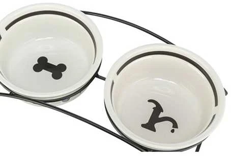 TRIXIE Dubenėlių kompl., keramika-metal., 2x0.25 l, ø 13 cm-27x7x14 cm, baltas-juodas