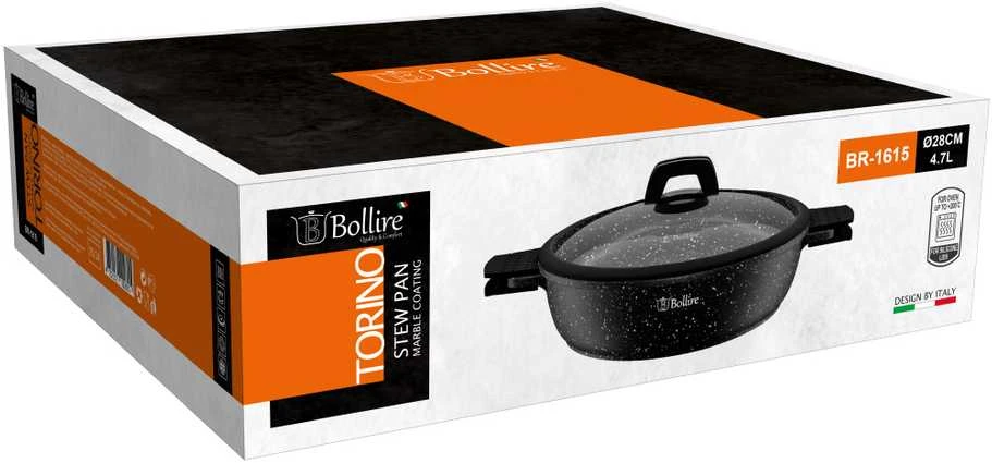 Bollire Troškinimo eptuvė TORINO 28 cm su nuimamomis rankenomis ir dangčiu BR-1615