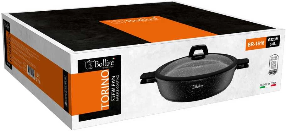 Bollire Troškinimo eptuvė TORINO 32 cm su nuimamomis rankenomis ir dangčiu BR-1616