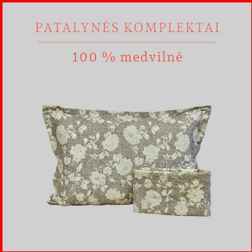 100 proc. medvilnės patalynės komplektas - Antklodės užvalkalas 200x200 cm. + pagalvės užvalkalai 50x70 cm. (2 vnt.)