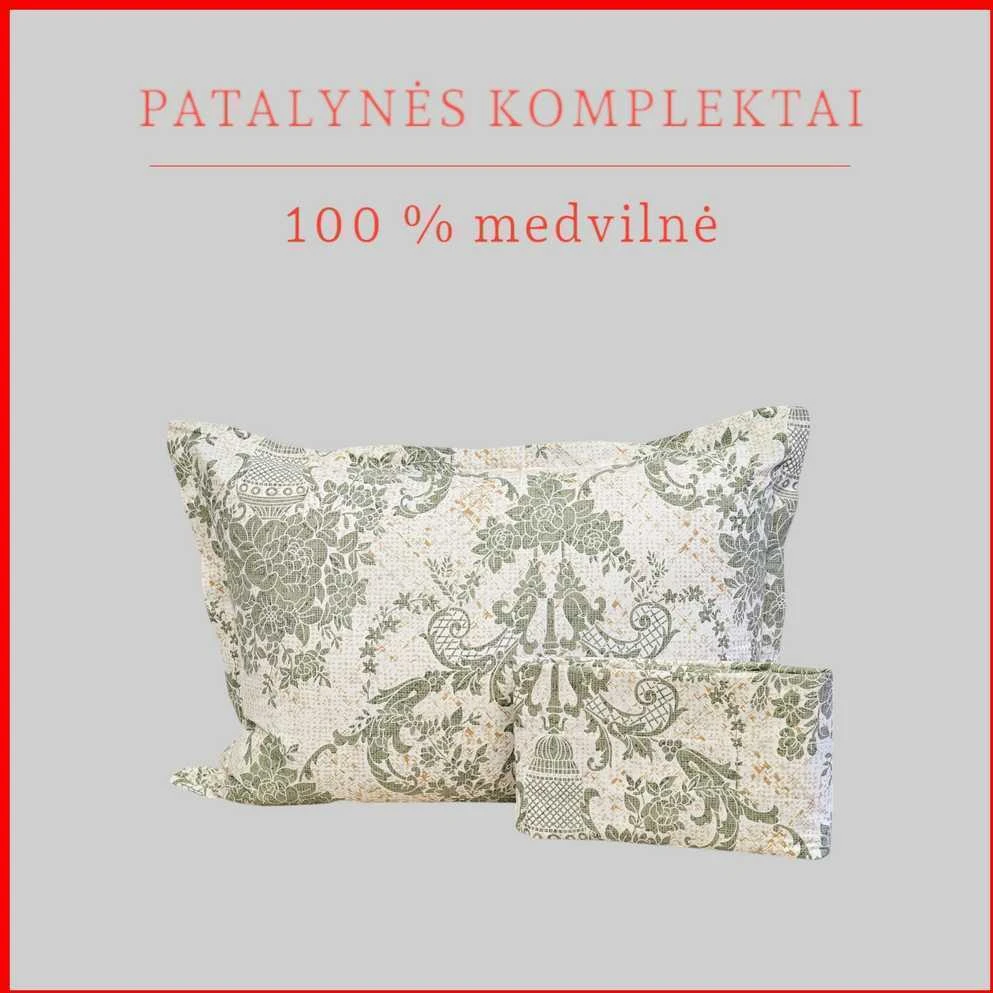 100 proc. medvilnės patalynės komplektas - Antklodės užvalkalas 140x200 cm. + 1 pagalvės užvalkalas 50x70 cm. be užtrauktuko.