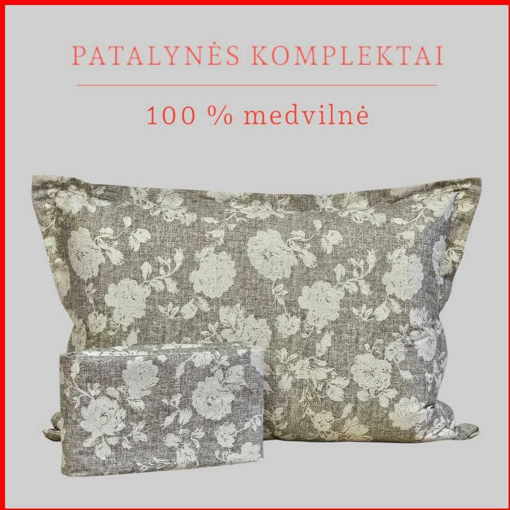 100 proc. medvilnės patalynės komplektas - Antklodės užvalkalas 160x200 cm. + pagalvės užvalkalas 50x70 cm. (1 vnt.)