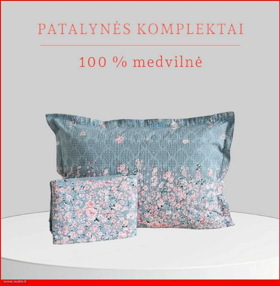 100 proc. medvilnės patalynės komplektas - Antklodės užvalkalas 140x200 cm. + 1 pagalvės užvalkalas 50x70 cm. be užtrauktuko.