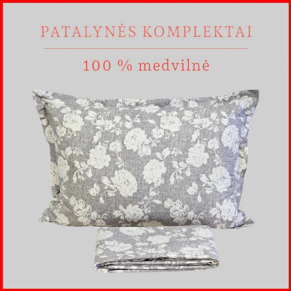 100 proc. medvilnės patalynės komplektas - Antklodės užvalkalas 140x200 cm. + pagalvės užvalkalas 50x70 cm. be užtrauktuko (1 vnt.)