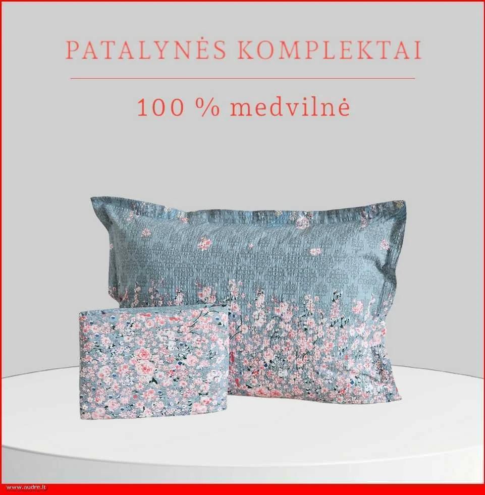 100 proc. medvilnės patalynės komplektas - Antklodės užvalkalas 140x200 cm. + 1 pagalvės užvalkalas 50x70 cm. be užtrauktuko.