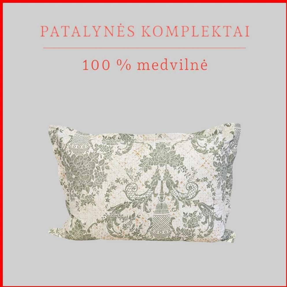 100 proc. medvilnės patalynės komplektas - Antklodės užvalkalas 140x200 cm. + 1 pagalvės užvalkalas 50x70 cm. be užtrauktuko.