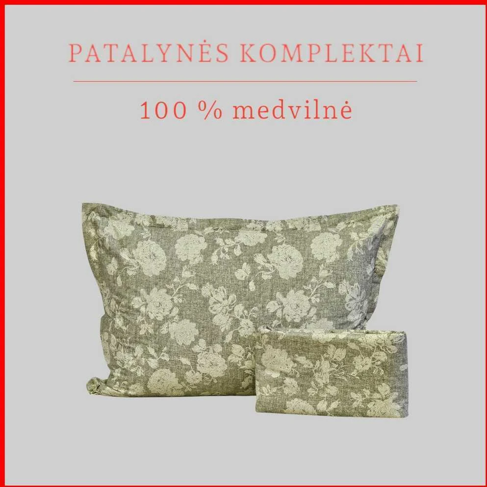 100 proc. medvilnės patalynės komplektas - Antklodės užvalkalas 140x200 cm. + 1 pagalvės užvalkalas 50x70 cm. be užtrauktuko.