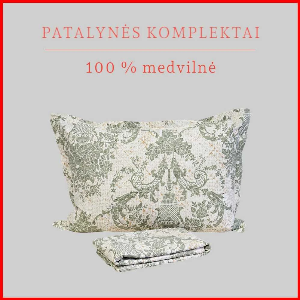 100 proc. medvilnės patalynės komplektas - Antklodės užvalkalas 160x200 cm. + pagalvės užvalkalas 50x70 cm. (1 vnt.)