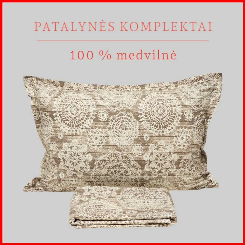 100 proc. medvilnės patalynės komplektas - Antklodės užvalkalas 200x200 cm. + pagalvės užvalkalai 50x70 cm. (2 vnt.)