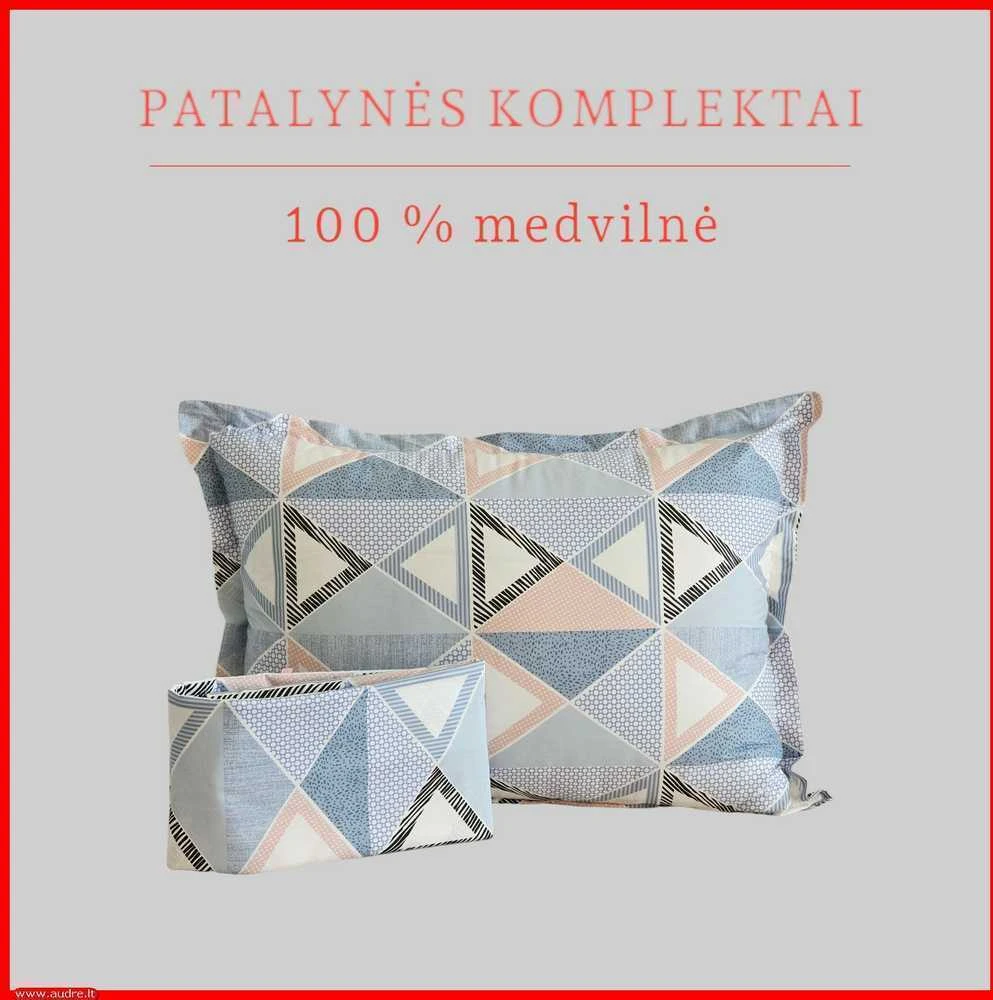 100 proc. medvilnės patalynės komplektas - Antklodės užvalkalas 140x200 cm. + 1 pagalvės užvalkalas 50x70 cm. be užtrauktuko.