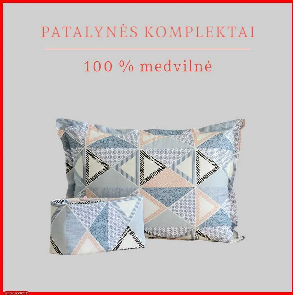 100 proc. medvilnės patalynės komplektas - Antklodės užvalkalas 140x200 cm. + 1 pagalvės užvalkalas 50x70 cm. be užtrauktuko.