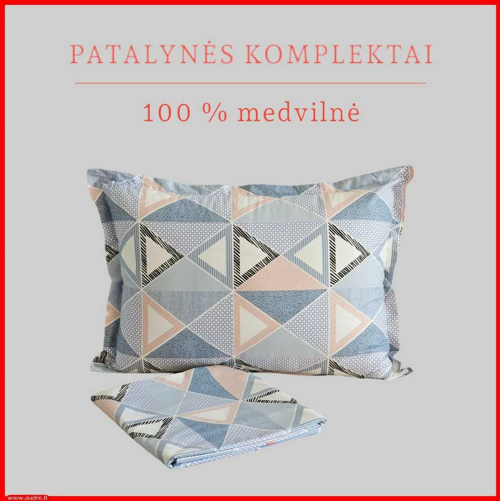100 proc. medvilnės patalynės komplektas - Antklodės užvalkalas 220x200 cm. + pagalvės užvalkalai 50x70 cm. (2 vnt.)