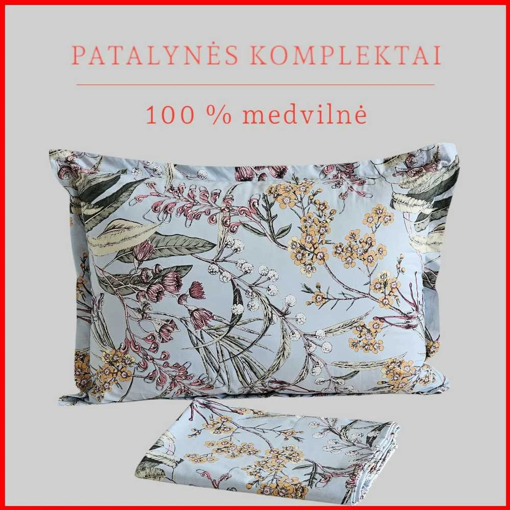 100 proc. medvilnės patalynės komplektas - Antklodės užvalkalas 200x200 cm. + pagalvės užvalkalai 50x70 cm. (2 vnt.)