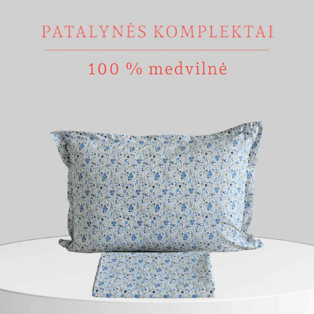 100 proc. medvilnės patalynės komplektas - Antklodės užvalkalas 140x200 cm. + pagalvės užvalkalas 50x70 cm. be užtrauktuko (1 vnt.)