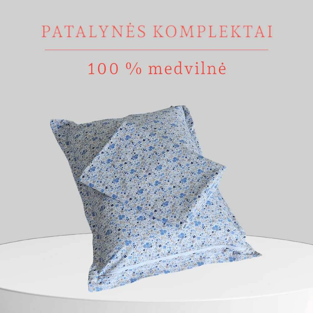 100 proc. medvilnės patalynės komplektas - Antklodės užvalkalas 140x200 cm. + pagalvės užvalkalas 50x70 cm. be užtrauktuko (1 vnt.)