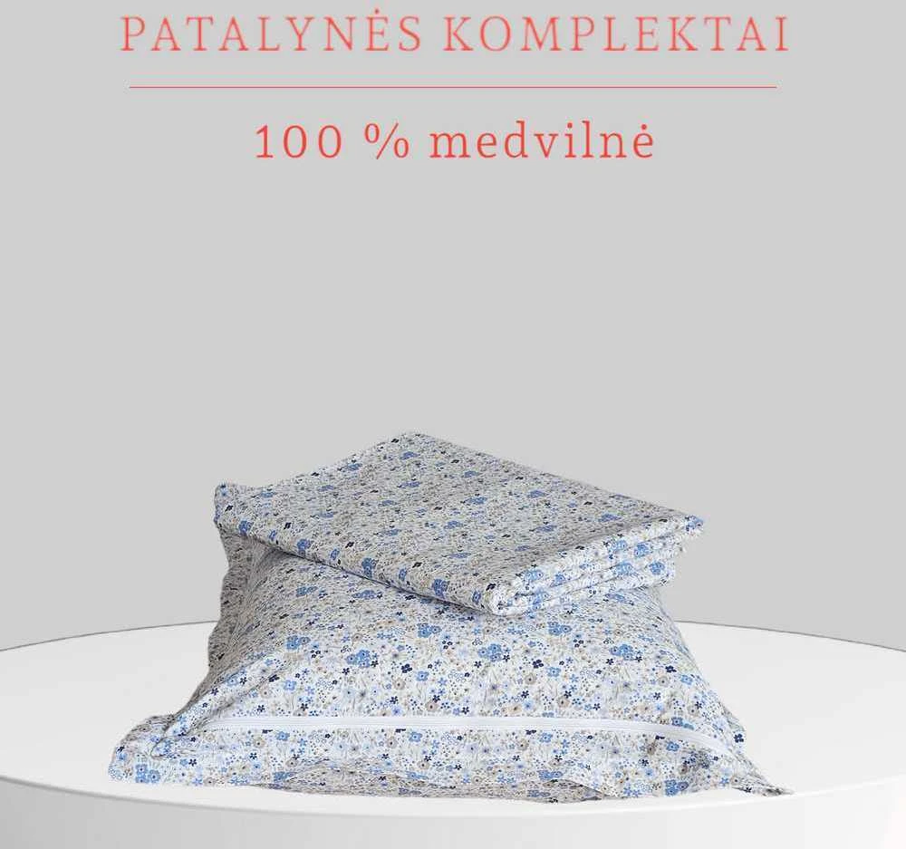 100 proc. medvilnės patalynės komplektas - Antklodės užvalkalas 140x200 cm. + pagalvės užvalkalas 50x70 cm. be užtrauktuko (1 vnt.)
